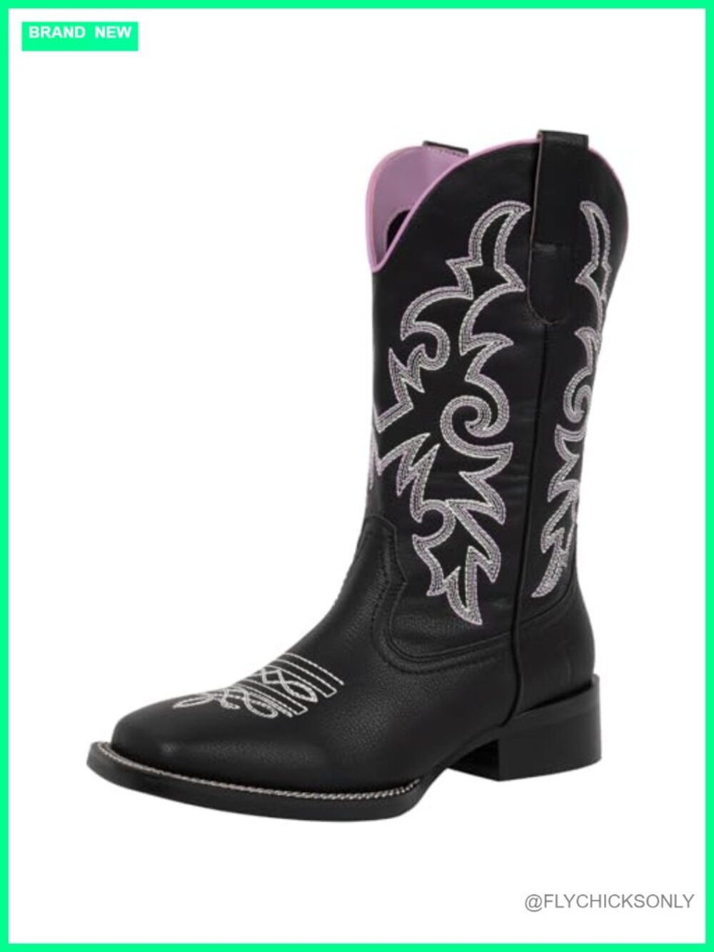 Faux Leather Square Toe Mid Calf Western Cowboy Boots Wide Calf